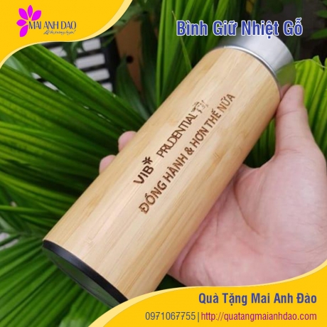Bình Giữ Nhiệt Gỗ Khắc Logo