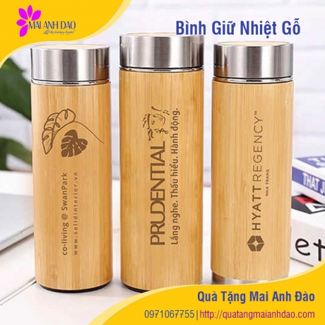 Bình Giữ Nhiệt Gỗ Khắc Logo